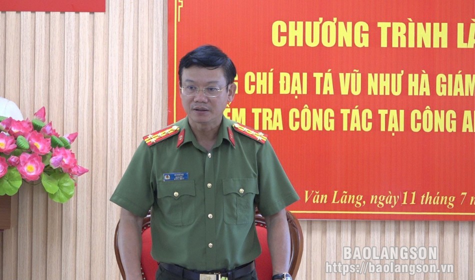 Đại tá Vũ Như Hà, Giám đốc Công an tỉnh phát biểu kết luận tại buổi làm việc