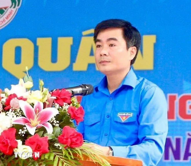 Anh Lê Văn Châu, Bí thư Tỉnh đoàn Thanh Hóa bày tỏ tình cảm đặc biệt dành cho Tổng Bí thư Nguyễn Phú Trọng. (Ảnh: Hoa Mai/TTXVN)