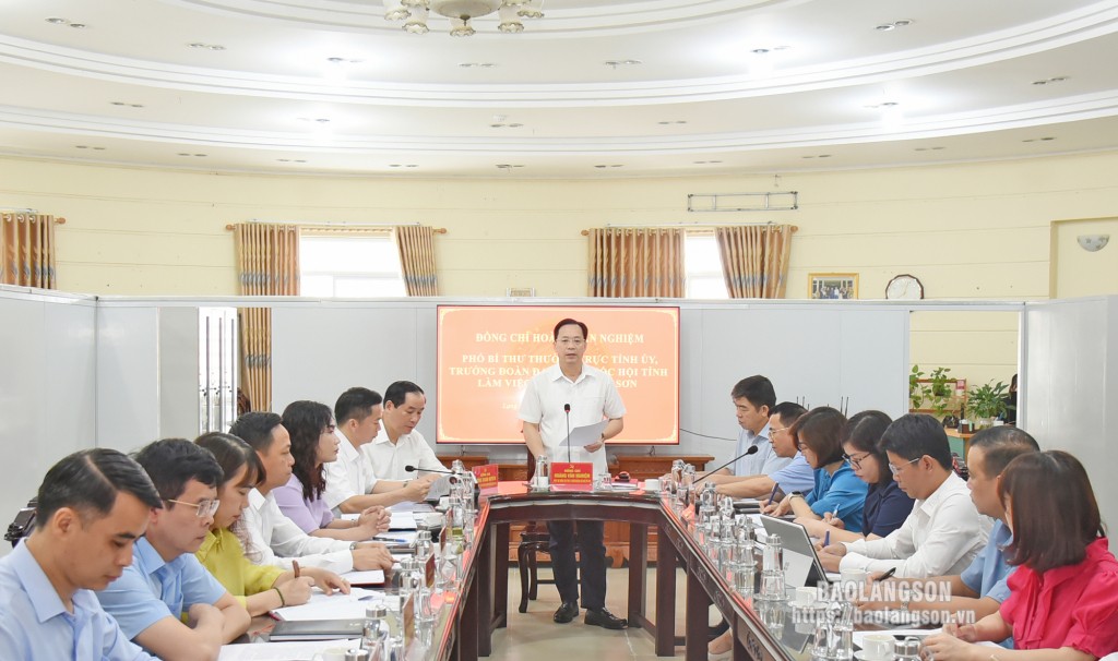 Đồng chí Hoàng Văn Nghiệm, Phó Bí thư Thường trực Tỉnh ủy, Trưởng Đoàn đại biểu Quốc hội tỉnh phát biểu kết luận buổi làm việc