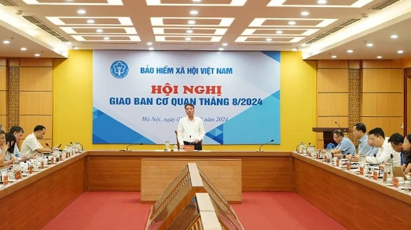 Tổng Giám đốc Bảo hiểm xã hội Việt Nam Nguyễn Thế Mạnh phát biểu tại hội nghị. (Ảnh: VSS)