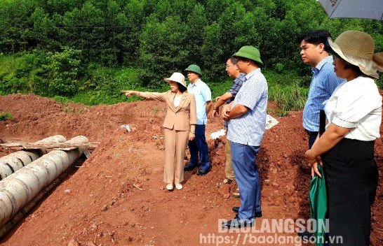 Đồng chí Chủ tịch HĐND tỉnh và đoàn công tác kiểm tra thực tế thi công dự án nâng cấp đoạn km18-km80 Quốc lộ 4B tại km43 qua huyện Đình Lập