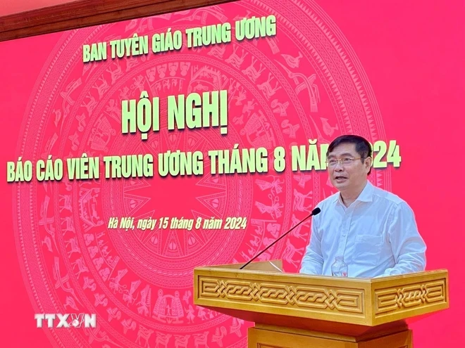 Phó Trưởng Ban Tuyên giáo Trung ương Phan Xuân Thủy phát biểu kết luận Hội nghị. (Ảnh: Việt Đức/TTXVN)