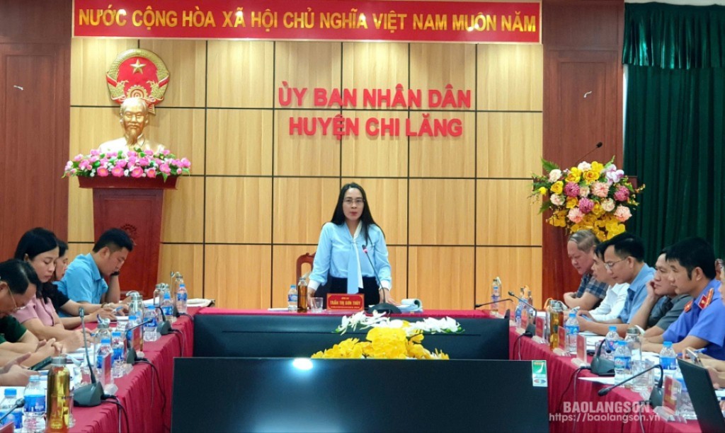 Đồng chí Trần Thị Sơn Thuỳ, Phó Trưởng Ban Thường trực Ban Pháp chế, HĐND tỉnh, Trưởng đoàn phát biểu tại cuộc khảo sát