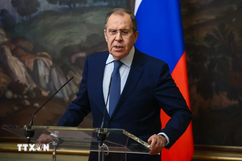 (Tư liệu) Ngoại trưởng Nga Sergei Lavrov phát biểu tại cuộc họp báo ở thủ đô Moskva. Ảnh: AFP/TTXVN