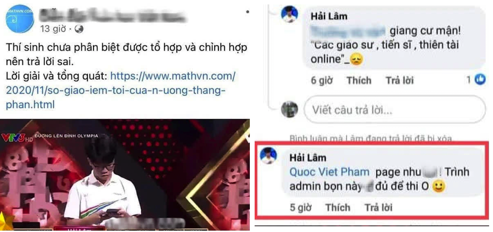  Phát ngôn của Hải Lâm bị chỉ trích. (Ảnh chụp màn hình)