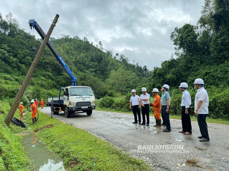 Đoàn công tác Tổng công ty Điện lực miền Bắc kiểm tra công tác khắc phục sự cố sau bão tại xã Tân Thành, huyện Cao Lộc, tỉnh Lạng Sơn