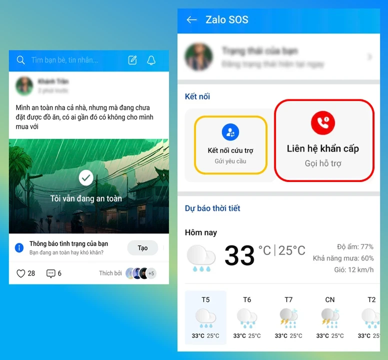 Zalo bật tính năng SOS hỗ trợ khẩn cấp người dân bị ảnh hưởng bởi bão số 3.