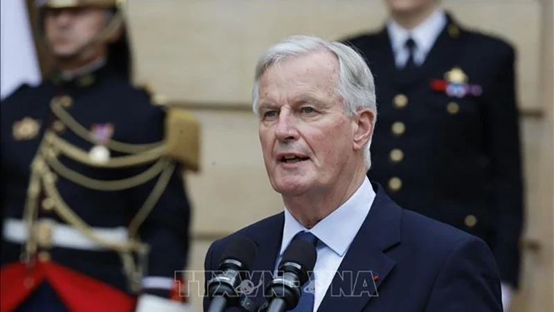 Tân Thủ tướng Pháp Michel Barnier phát biểu tại lễ nhậm chức ở Paris ngày 5/9/2024. (Ảnh: THX/TTXVN)