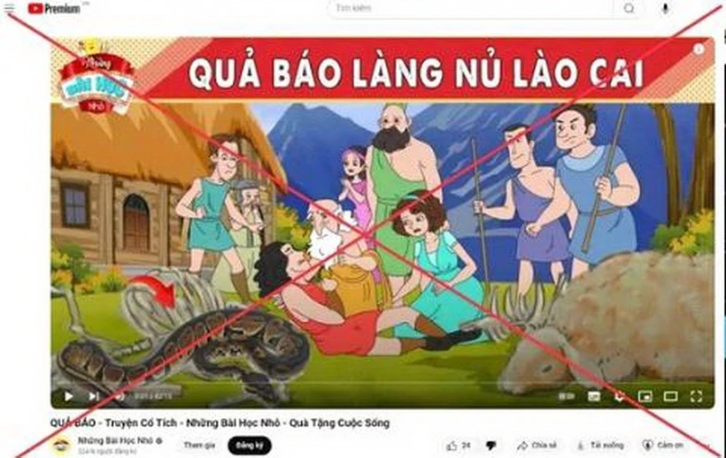 Thông tin bịa đặt về làng Nủ trên kênh Youtube “Những Bài Học Nhỏ.” (Ảnh: Mạnh Khánh/TTXVN)