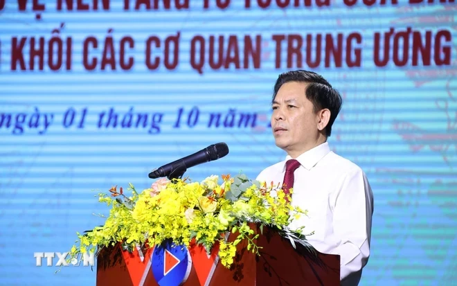 Ông Nguyễn Văn Thể, Ủy viên Trung ương Đảng, Bí thư Đảng ủy Khối các cơ quan Trung ương phát biểu. (Ảnh: Văn Điệp/TTXVN)