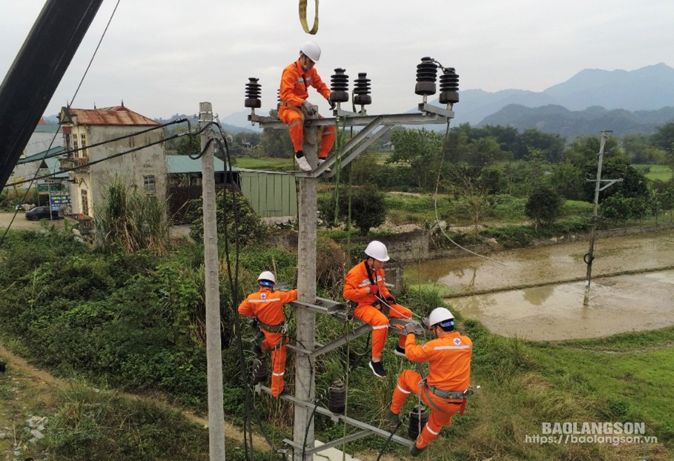 Nhân viên Điện lực Thành phố thay thế các thiết bị cũ, hỏng trên lưới điện