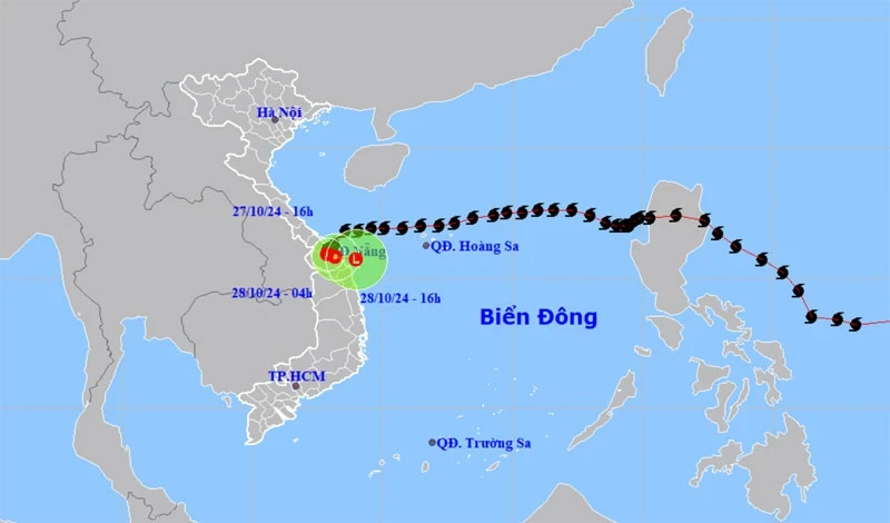 Vị trí và hướng di chuyển của áp thấp nhiệt đới (suy yếu từ bão số 6). (Nguồn: nchmf.gov.vn)