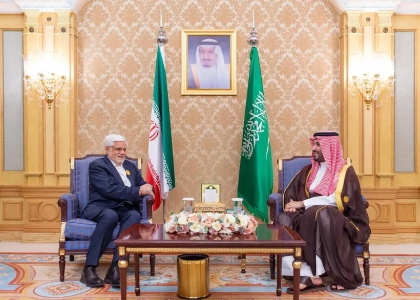 Phó Tổng thống thứ nhất Iran Mohammad-Reza Aref và Thái tử kiêm Thủ tướng Saudi Arabia Mohammed bin Salman Al Saud. (Nguồn: Spa.gov)