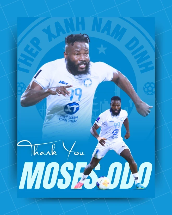 Nam Định cũng thanh lý hợp đồng sớm với ngoại binh Moses Odo, chân sút sinh năm 1997 không có đóng góp gì sau 3 trận đấu. (Ảnh: thepxanhnamdinh)