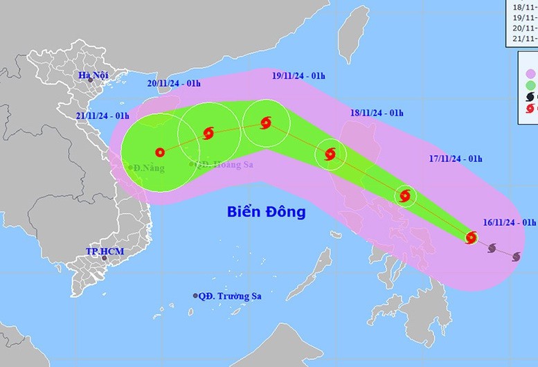 Vị trí và đường đi của bão Man-Yi - Ảnh: NCHMF