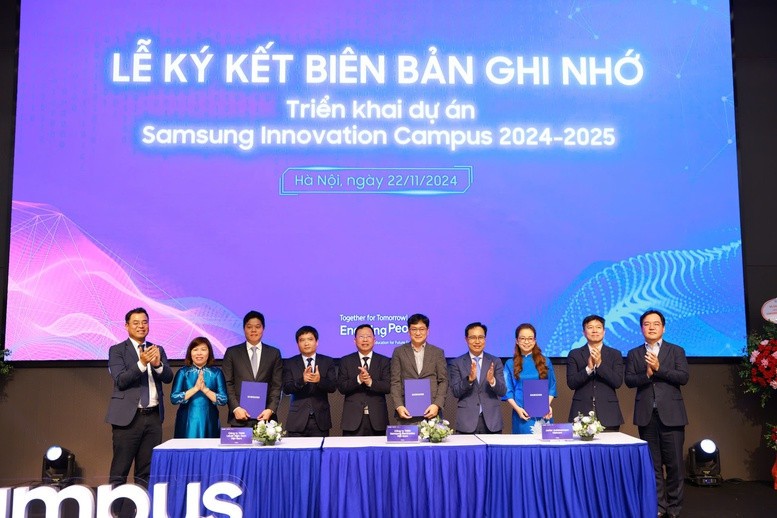 Lễ ký kết biên bản ghi nhớ MOU giữa các đơn vị triển khai dự án Samsung Innovation Campus 2024-2025 - Ảnh: VGP