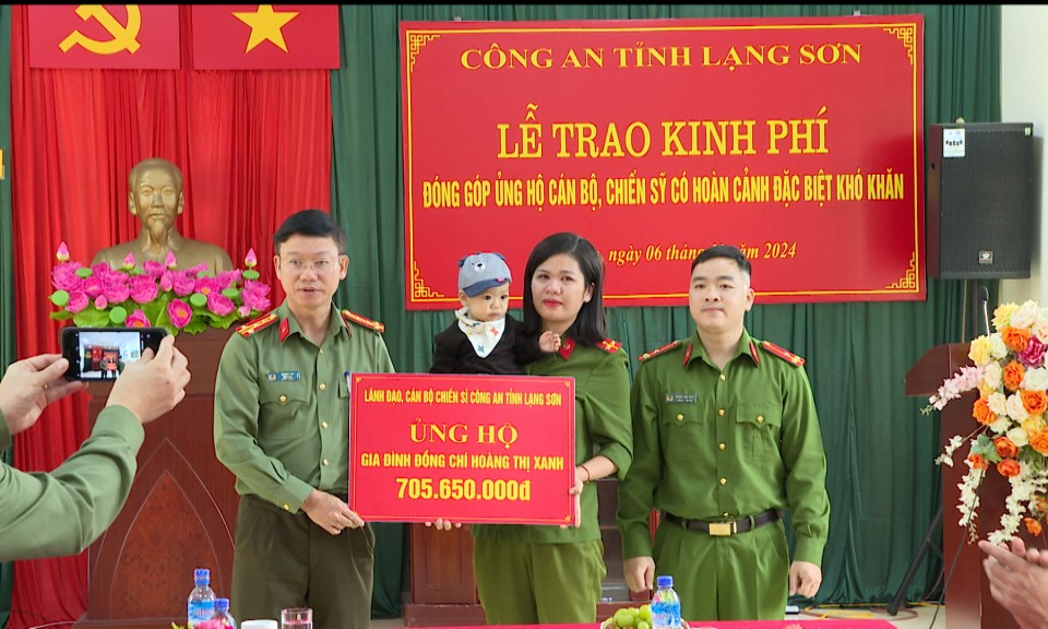 Công an tỉnh trao hơn 705 triệu đồng hỗ trợ gia đình cán bộ, chiến sĩ có hoàn cảnh đặc biệt khó khăn