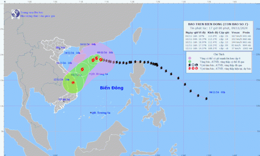 Bão số 7 trên Biển Đông đang suy yếu dần thành áp thấp nhiệt đới