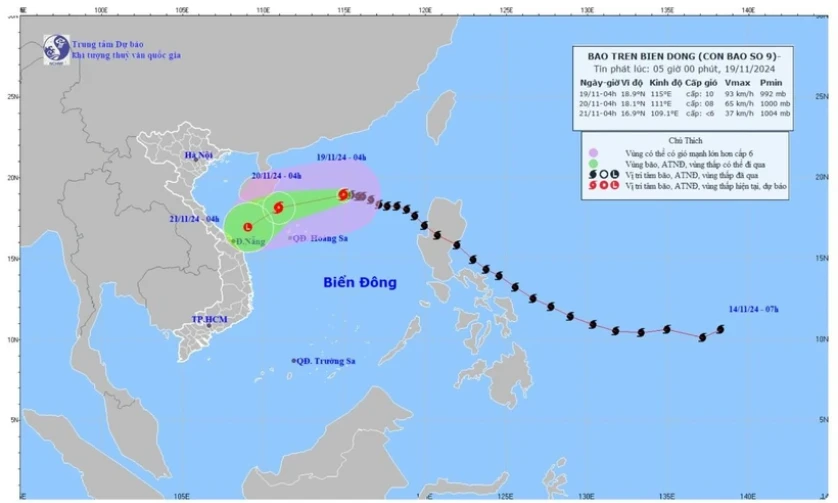 Bão số 9 đi vào khu vực Bắc Biển Đông và suy yếu thêm