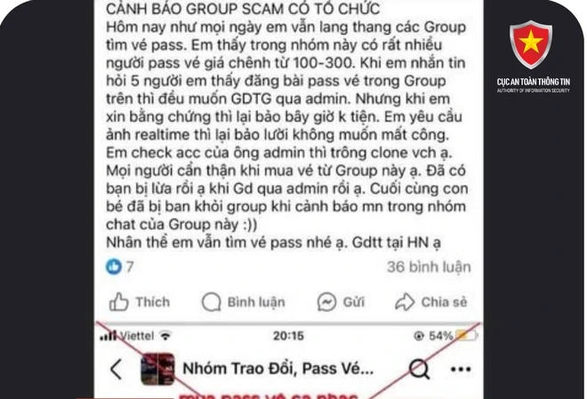 Cảnh báo mua bán vé giả trên các group mạng xã hội. (Ảnh chụp màn hình)