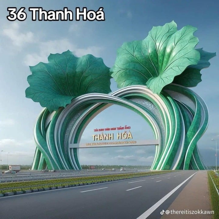 Cổng chào tỉnh Thanh Hóa có hình ảnh cây rau má. 