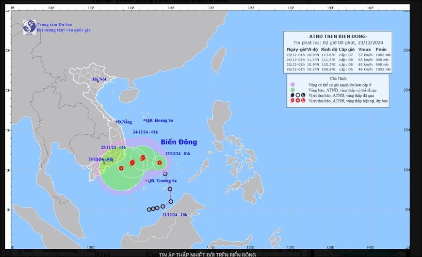 Thời tiết hôm nay: Áp thấp nhiệt đới có khả năng mạnh lên thành bão. Ảnh: nchmf.gov.vn