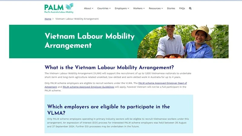 Lao động có thể tìm hiểu thêm về Chương trình VLMA tại website của Chương trình PALM https://www.palmscheme.gov.au/.