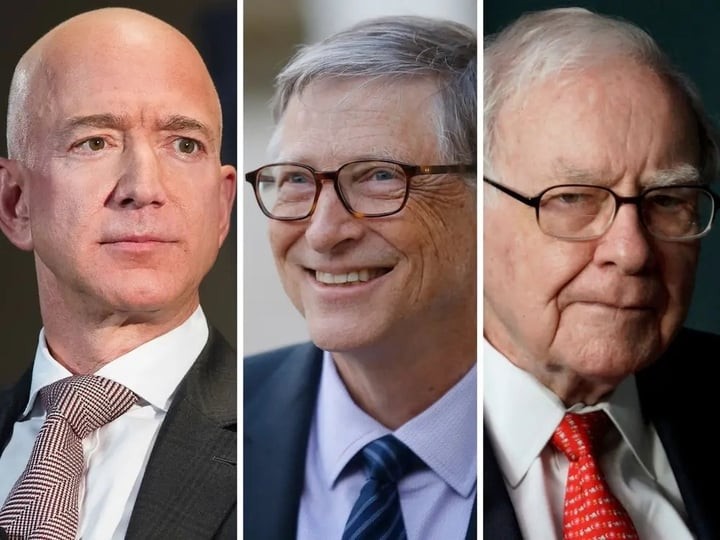 Nhà sáng lập LVMH Bernard Arnault (trái), CEO Berkshire Hathaway Warren Buffett (giữa) và nhà đồng sáng lập Microsoft Bill Gates (phải). (Ảnh: AP, CNBC, Reuters)