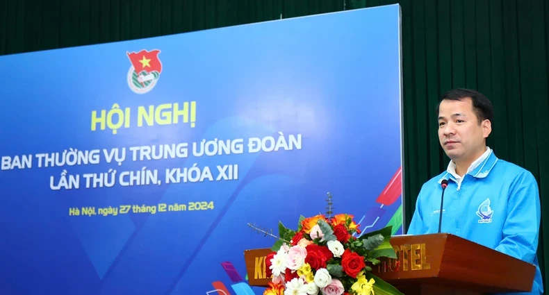 Bí thư Trung ương Đoàn Ngô Văn Cương phát biểu ý kiến tại hội nghị.