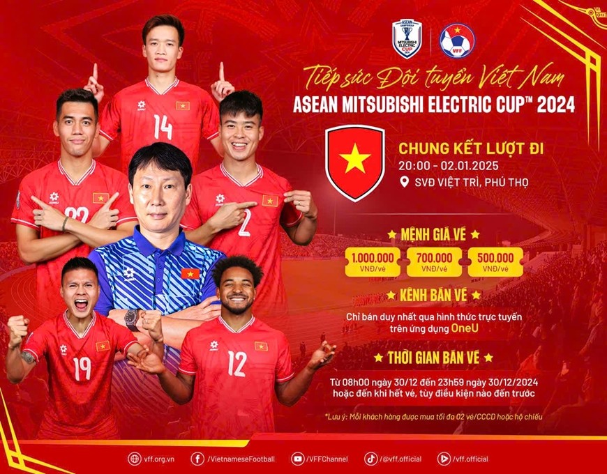 Vé xem đội tuyển Việt Nam đá chung kết ASEAN Cup 2024 có 3 mệnh giá. Ảnh: VFF 