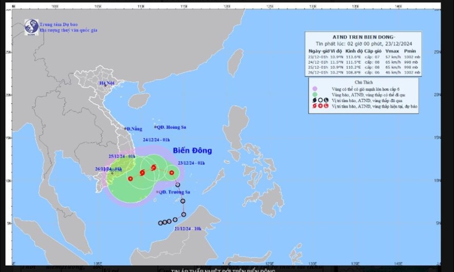 Thời tiết hôm nay (23-12): Xuất hiện áp thấp nhiệt đới ở Biển Đông