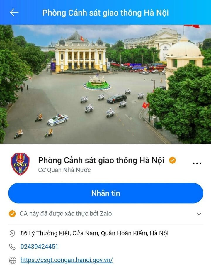 Trang Zalo của Phòng CSGT Công an TP Hà Nội. 