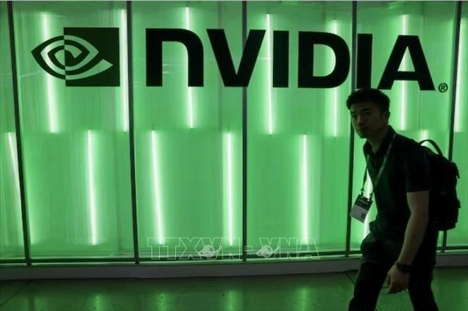 Biểu tượng của Tập đoàn Nvidia tại triển lãm máy tính ở Đài Loan. (Ảnh: REUTERS/TTXVN)