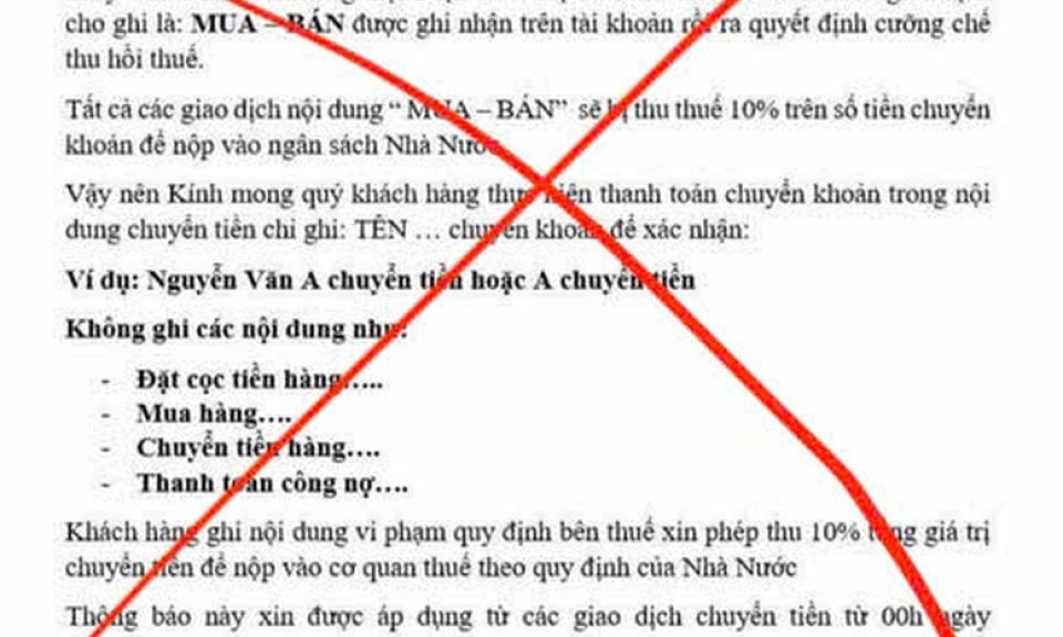 Thông tin giao dịch thương mại điện tử sẽ bị thu thuế 10% là giả mạo