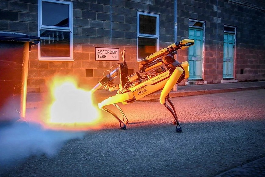 Robot Spot của Boston Dynamics đã chứng minh khả năng xử lý bom mìn tiên tiến. Ảnh: Bộ Quốc phòng Anh 