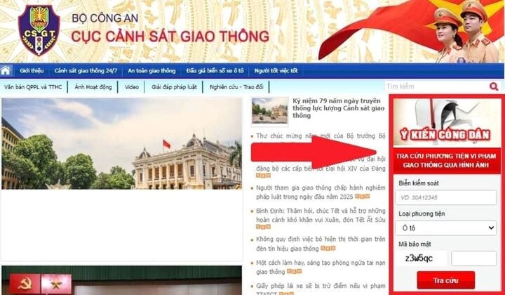 Tra cứu phạt nguội trên website Cục Cảnh sát Giao thông.