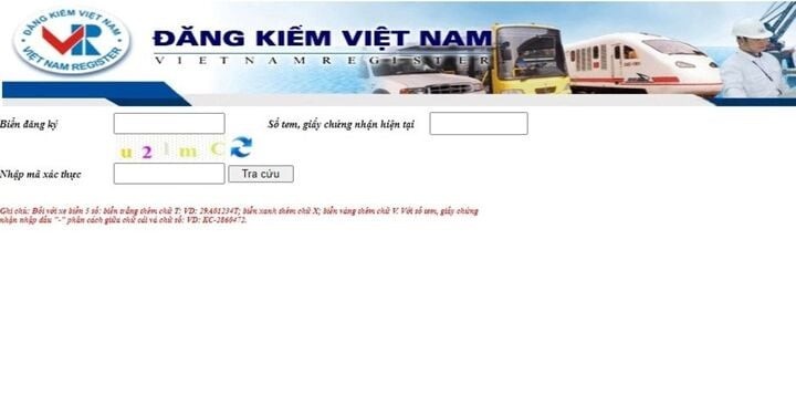 Tra cứu phạt nguội trên website Cục Đăng kiểm Việt Nam.