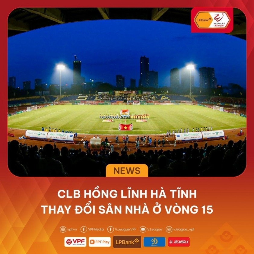 Hà Tĩnh mượn sân Vinh làm sân nhà ở vòng 15.Ảnh: V-League