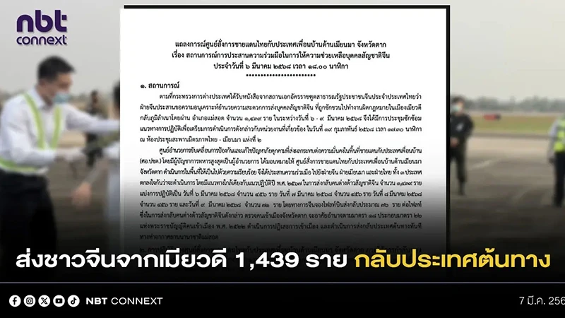 Thông báo về chiến dịch hồi hương công dân Trung Quốc đợt 2 của Thái Lan. (Ảnh: NBT)