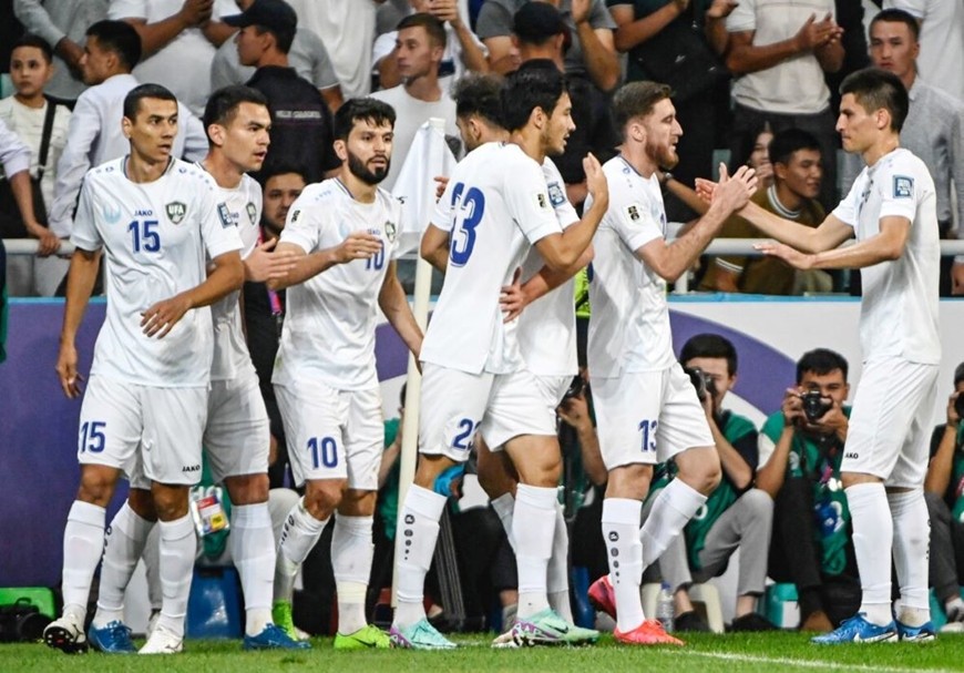 Các cầu thủ Uzbekistan mừng chiến thắng 1-0 trước Cộng hòa dân chủ nhân dân Triều Tiên tại vòng loại thứ ba World Cup 2026. Ảnh: AFC 