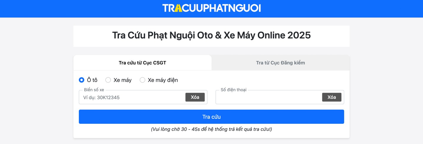 Bấm chọn Tra cứu từ Cục CSGT