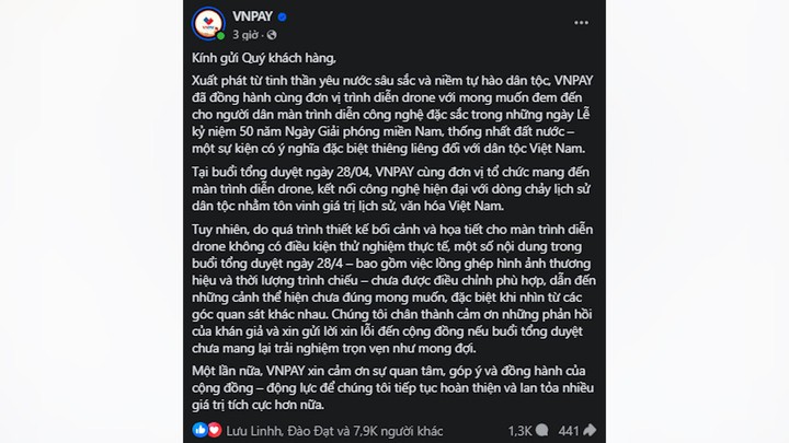 VNPay lên tiếng trên Facebook, thừa nhận còn tồn tại một số hạn chế.