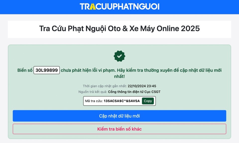 Hướng dẫn tra cứu phạt nguội theo dữ liệu từ cục Cảnh Sát Giao Thông