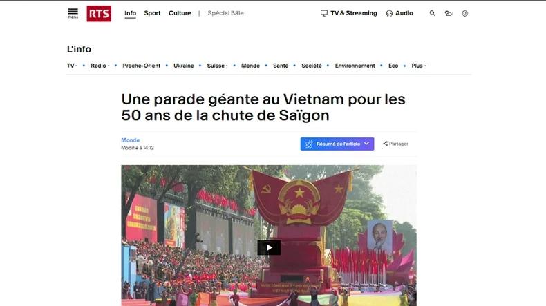 Bài viết đăng trên trang tin của đài truyền hình Thụy Sĩ RTS.