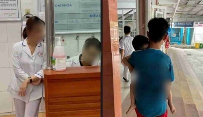 Hình ảnh bé trai được đưa tới Bệnh viện Đa khoa tỉnh Nam Định cấp cứu. Một người đưa đến tố bác sĩ thờ ơ, không cứu bé vì chưa đủ tiền tạm ứng viện phí.