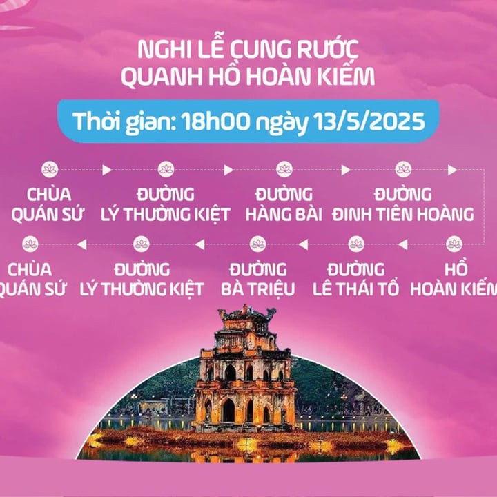 Nghi lễ cung rước xá lợi Phật quanh hồ Hoàn Kiếm. (Ảnh: BTC)