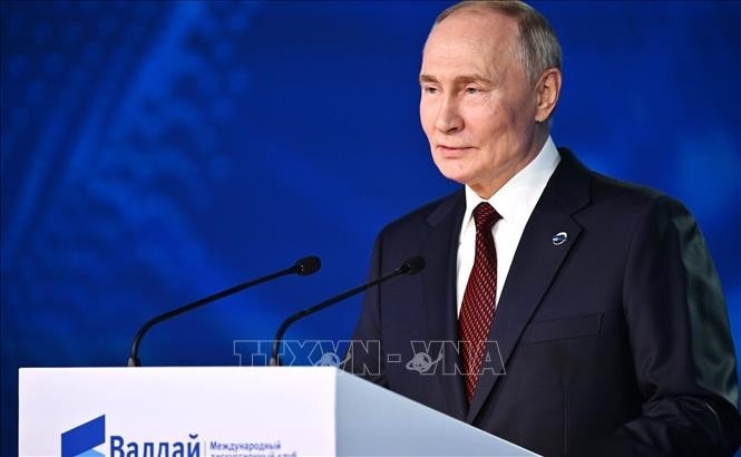 Tổng thống Nga Vladimir Putin trong một bài phát biểu tại Moscow. Ảnh tư liệu: TTXVN