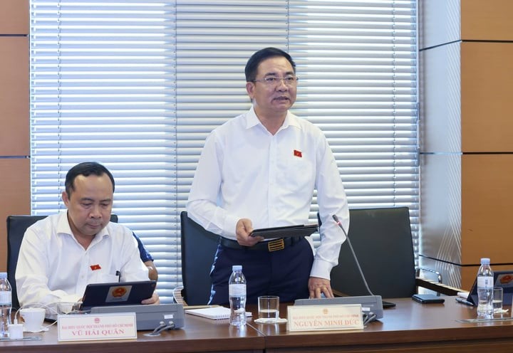 Đại biểu Nguyễn Minh Đức thảo luận tại tổ chiều nay.