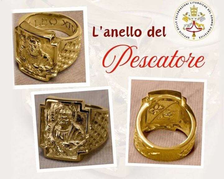 Tòa thánh Vatican công bố thông tin chi tiết về chiếc nhẫn, với hình ảnh Thánh Peter ở mặt ngoài, dòng chữ “Leo XIV” và huy hiệu của Giáo hoàng được khắc ở mặt trong. (Ảnh: Vatican News)