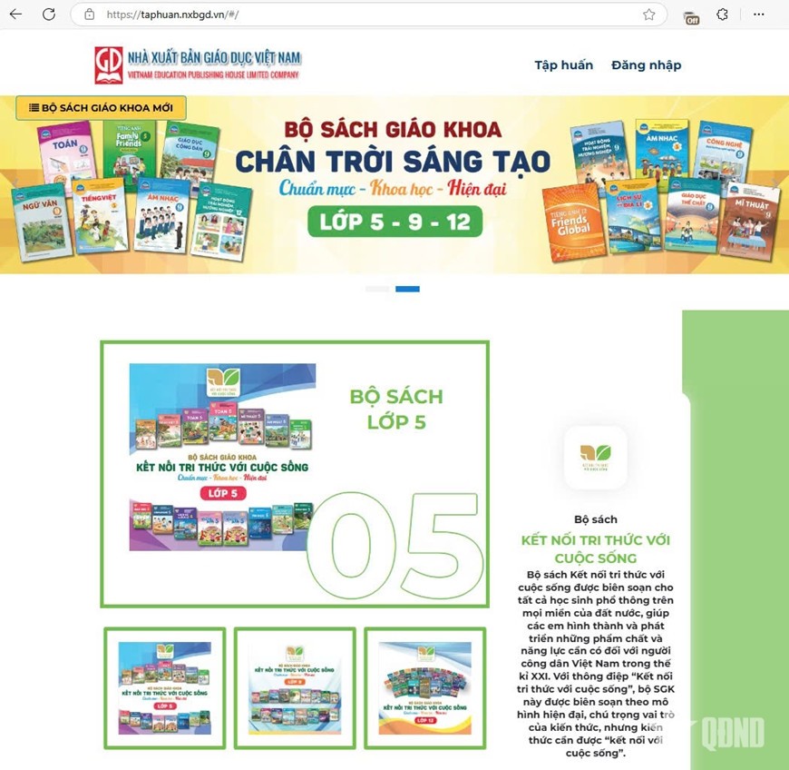 Sách giáo khoa trên trang taphuan.nxbgd.vn do NXBGDVN trực tiếp quản lý và vận hành.